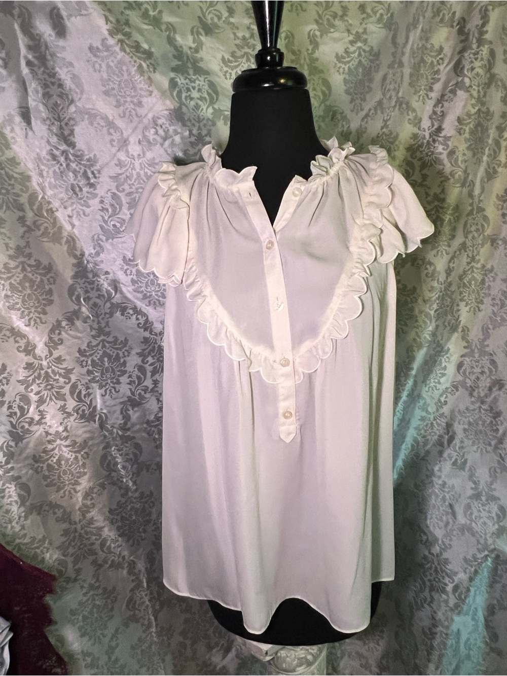 Max Studio Cream Ruffle Yoke Button-Front Blouse